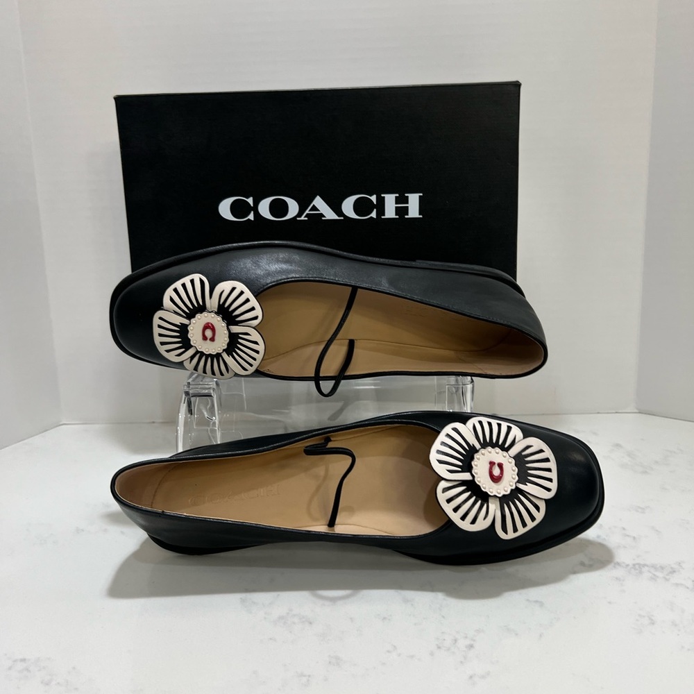 Coach Black Flats with White Floral Accent - Picture 2 of 10